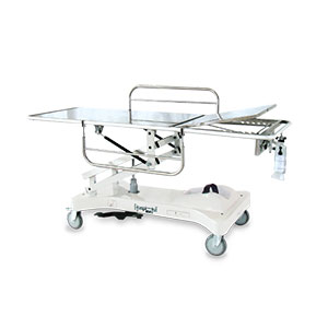 MACA HIDRÁULICA COM LEITO GRADES E PARTE SUPERIOR EM AÇO INOXIDÁVEL